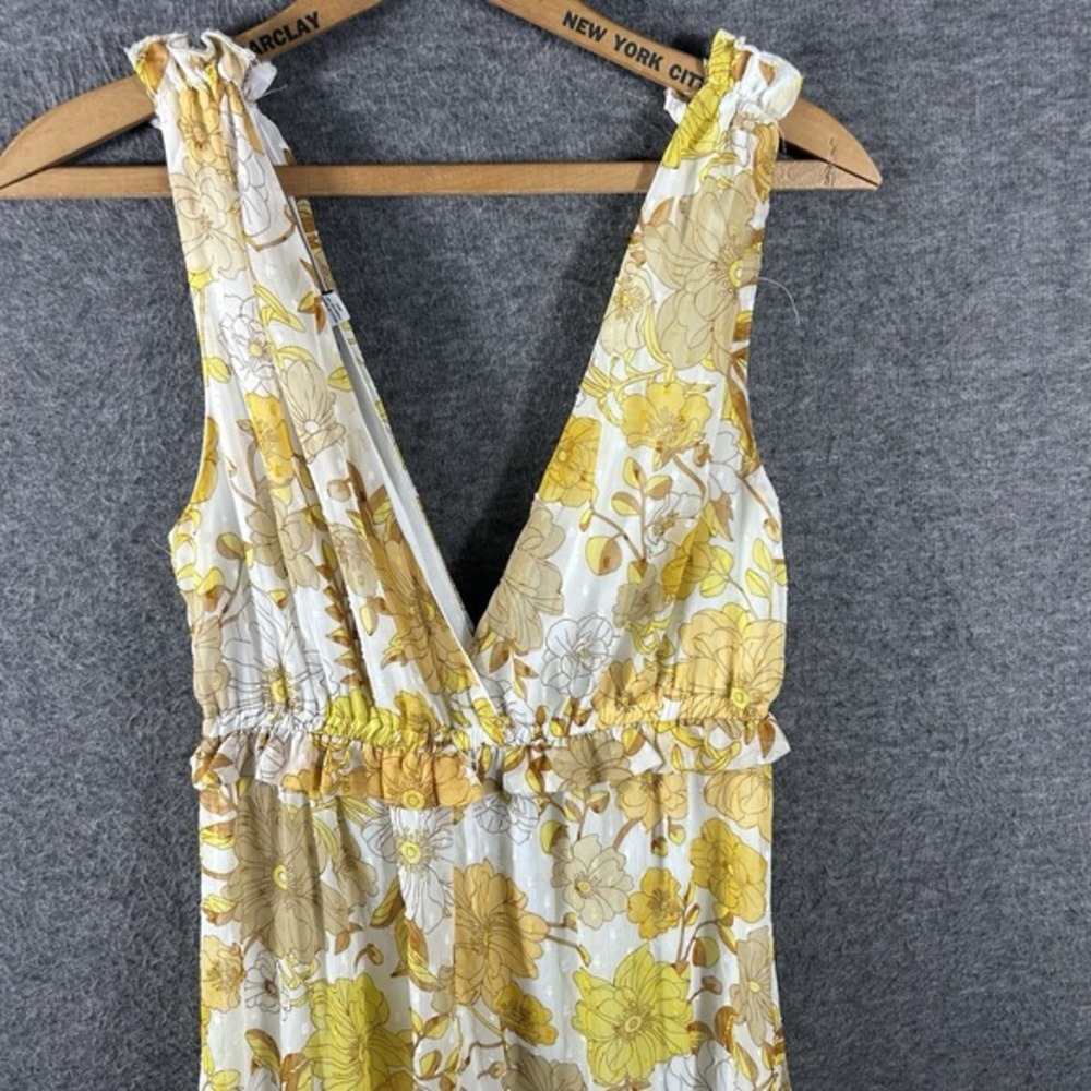Charlotte Russe Maxi Women's Sundress Size M Yellow Floral Tiered Babydoll Lined - Picture 10 of 12